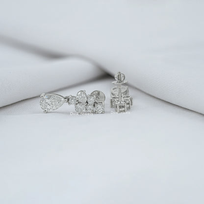 Pear And Round Diamond Dangle Drop Earrings