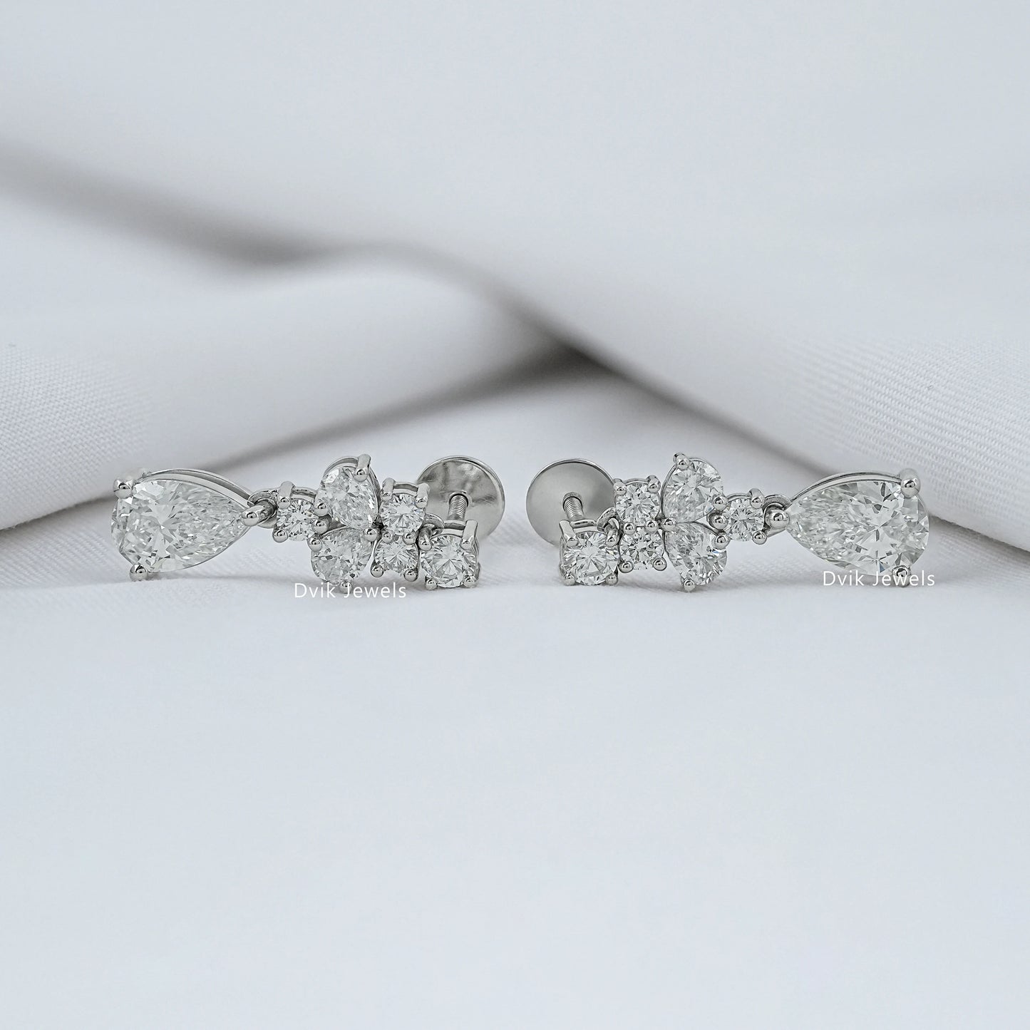 Pear And Round Diamond Dangle Drop Earrings