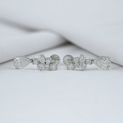 Pear And Round Diamond Dangle Drop Earrings
