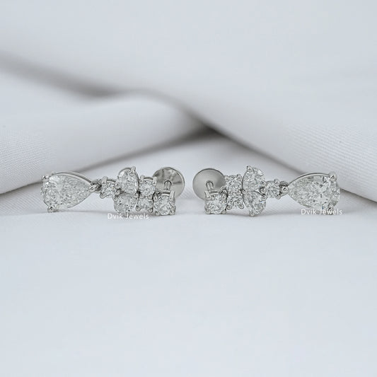 Pear And Round Diamond Dangle Drop Earrings