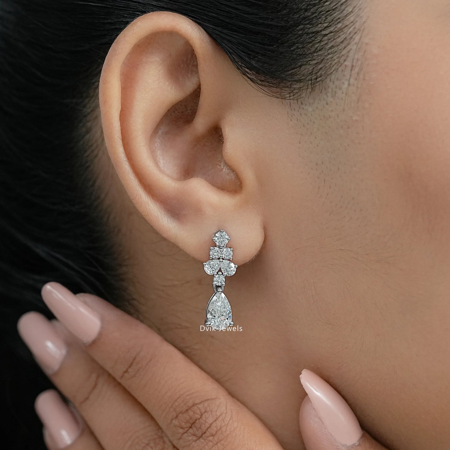 Pear And Round Diamond Dangle Drop Earrings