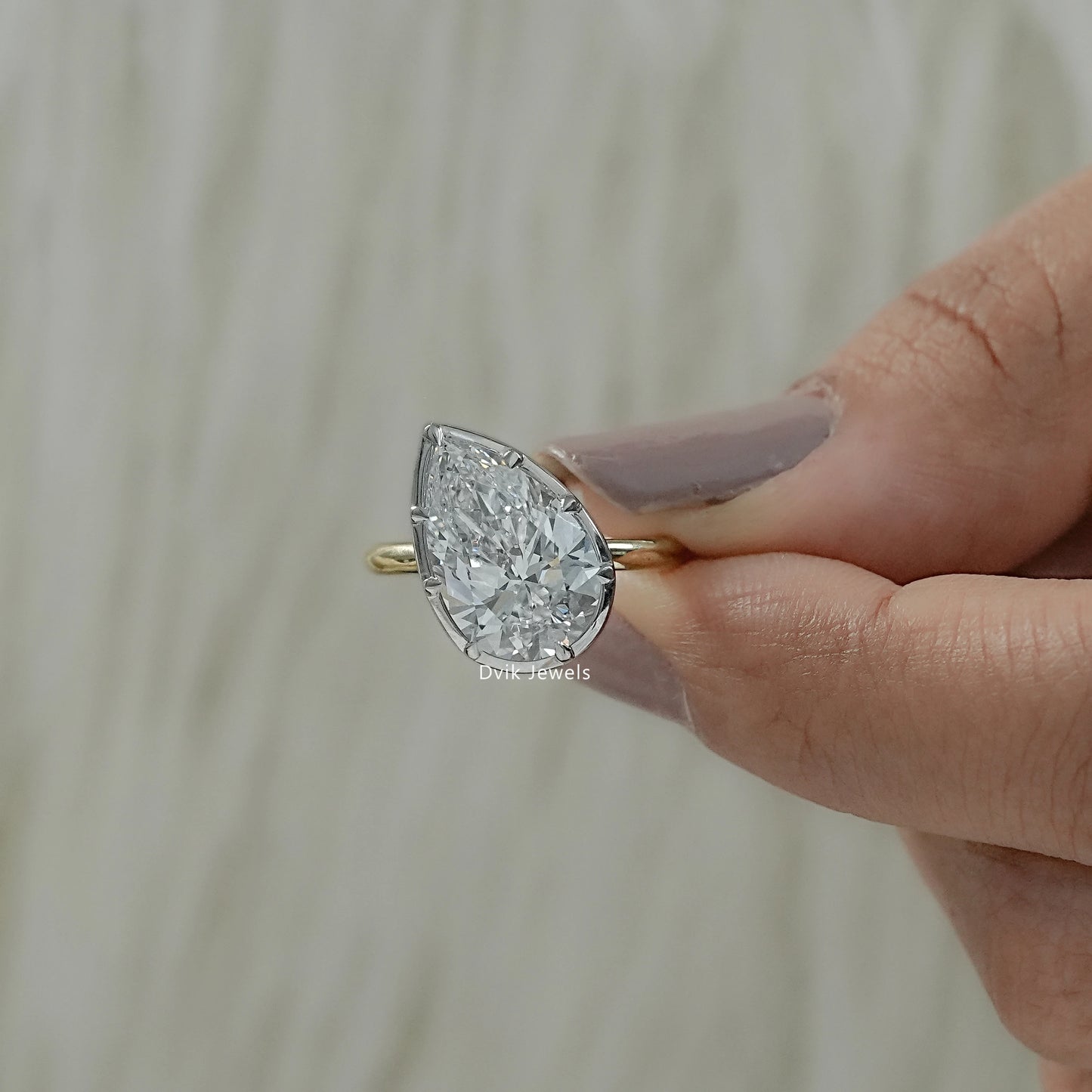 Pear Cut Lab Diamond Prong Setting Engagement Ring