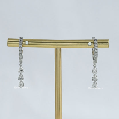 Pear Cut Diamond Drop Hoop Earring