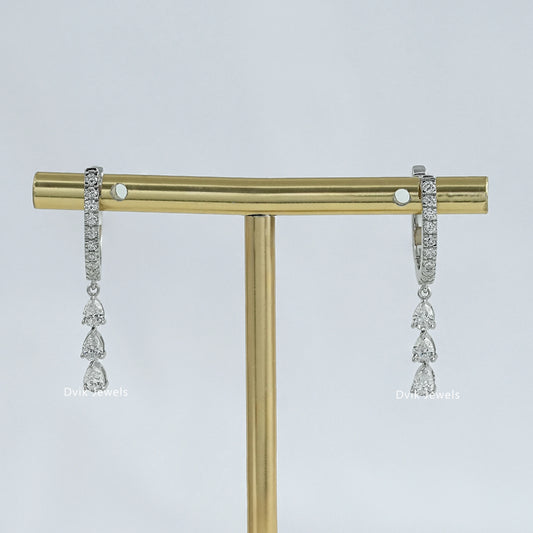 Pear Cut Diamond Drop Hoop Earring Earrings