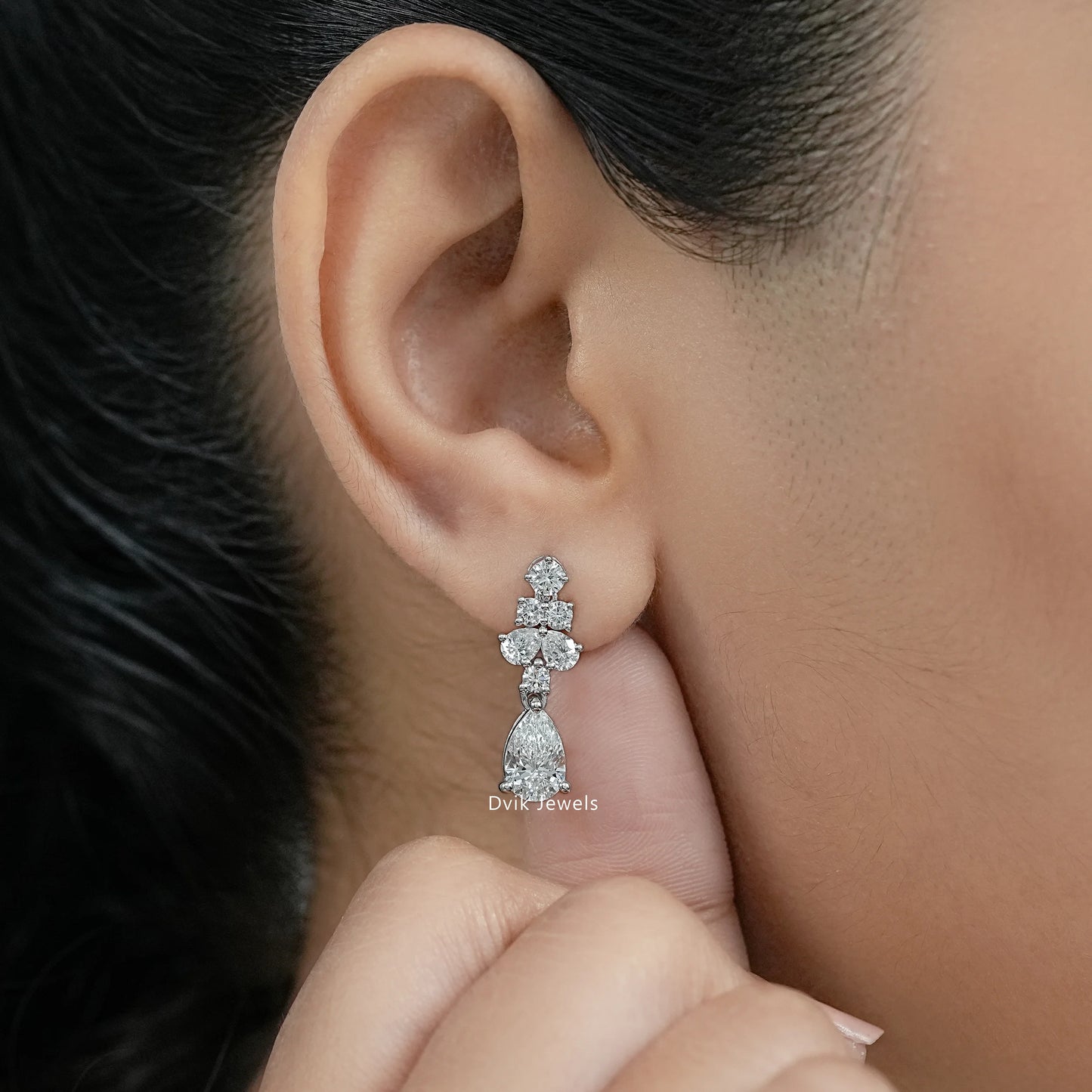 Pear And Round Diamond Dangle Drop Earrings