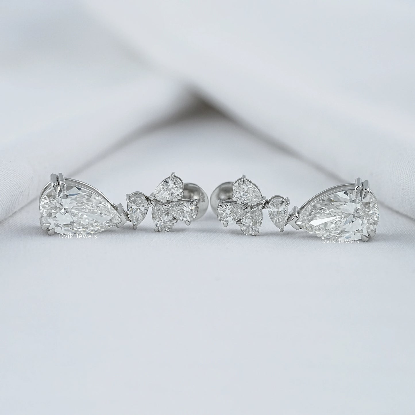 Pear Cut Lab Grown Diamond Floral Drop Earrings by Dvik Jewels
