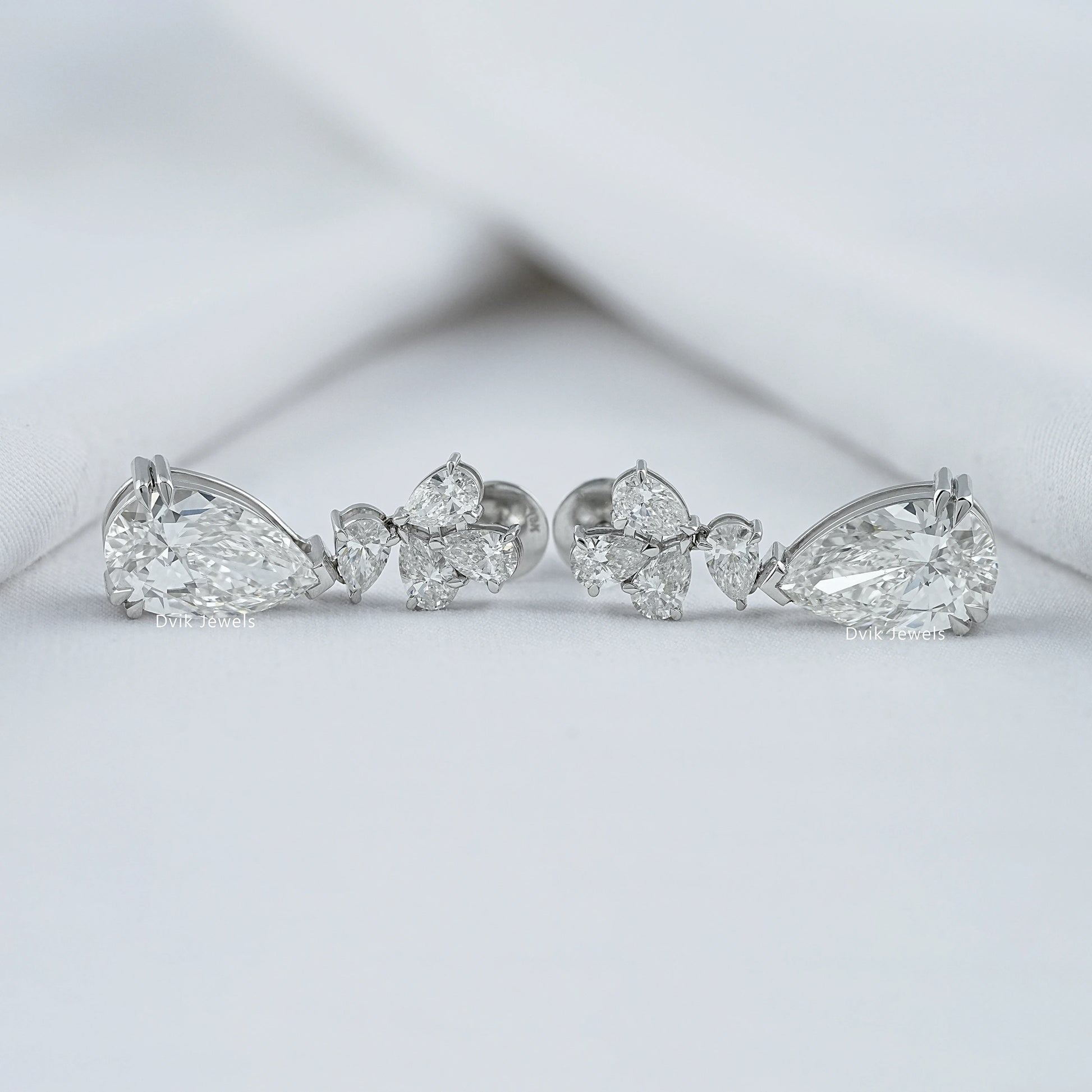 Pear Cut Lab Grown Diamond Floral Drop Earrings by Dvik Jewels