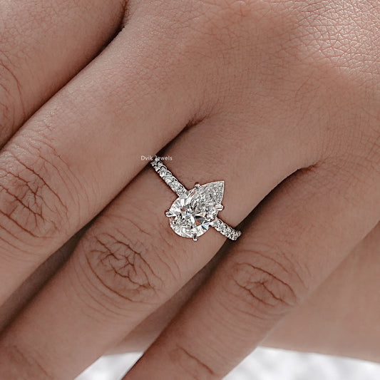 Lab Diamond Pear Cut Solitaire Accent Engagement Ring