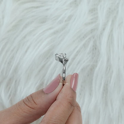 Pear Cut Lab Diamond Curved Solitaire Ring