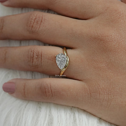 Pear Cut Lab Diamond Curved Solitaire Ring