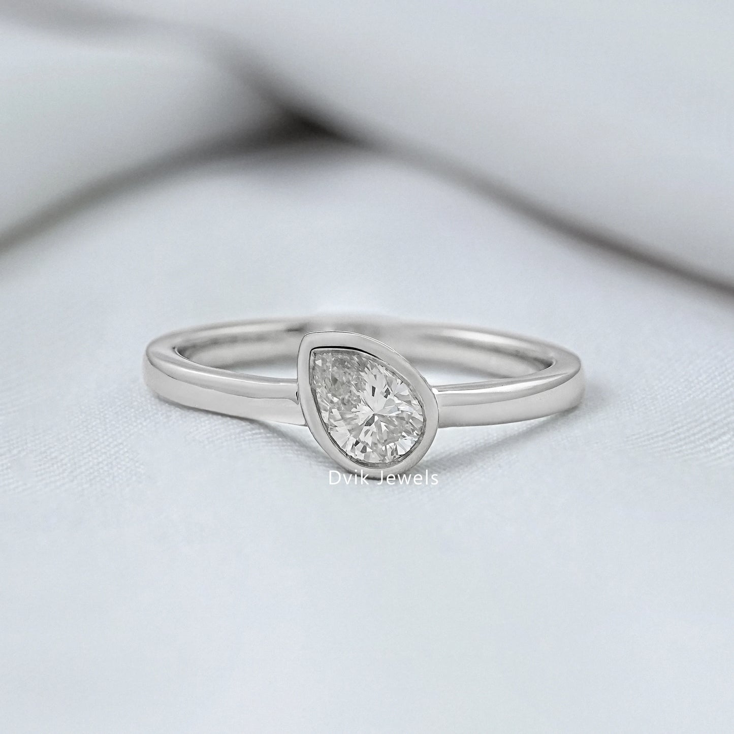 Pear Cut Lab Diamond Bezel Solitaire Ring Ring