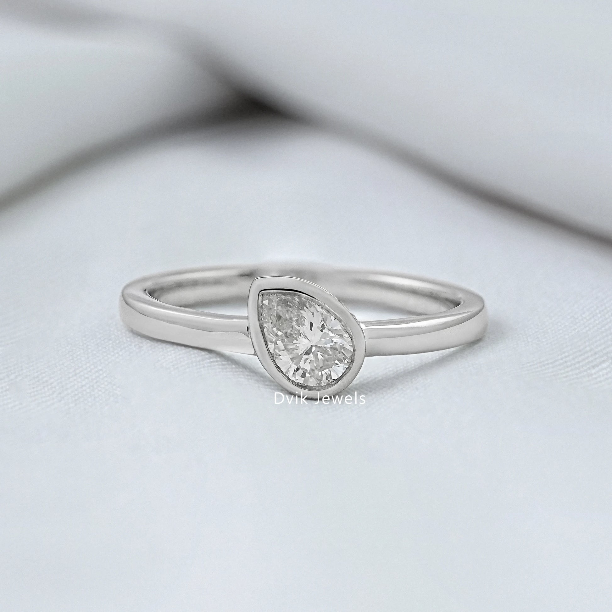 Pear Cut Lab Diamond Bezel Solitaire Ring Ring