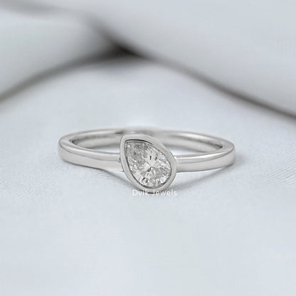 Pear Cut Lab Diamond Bezel Solitaire Ring Ring
