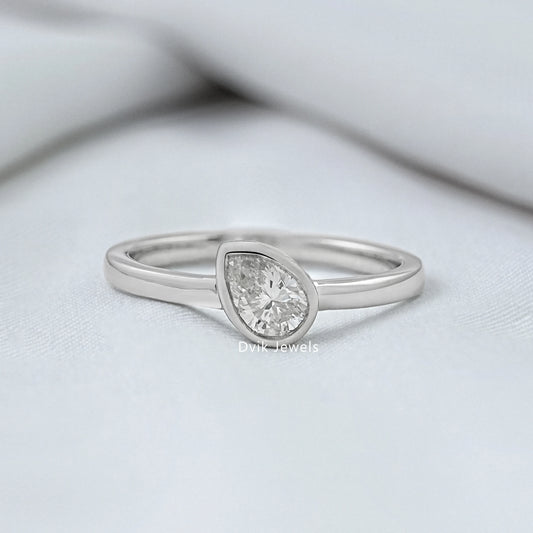 Pear Cut Lab Diamond Bezel Solitaire Ring Ring