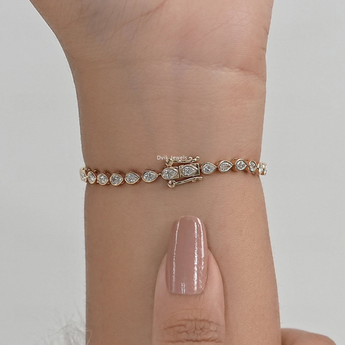 Pear Cut Lab Diamond Bezel Set Tennis Bracelet