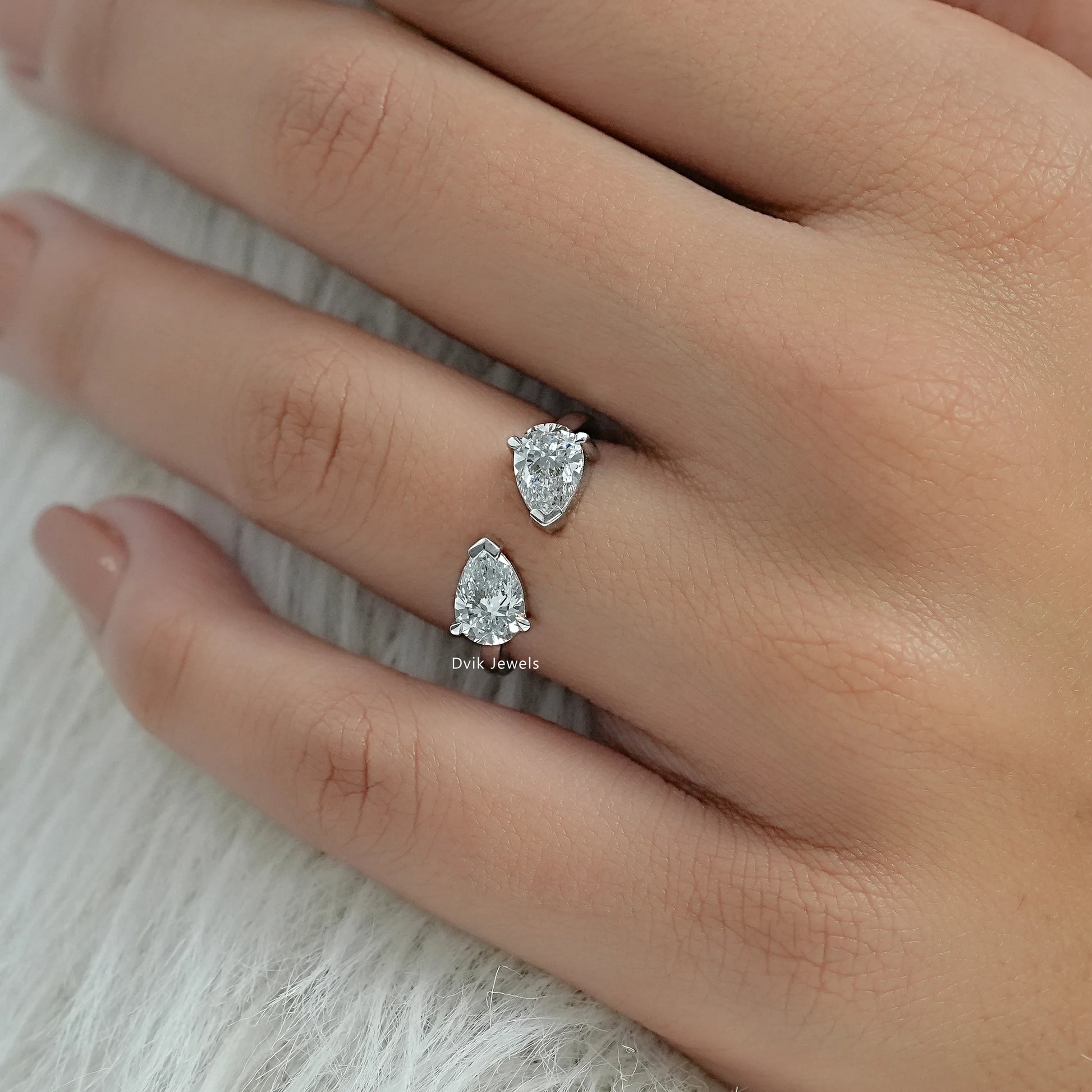 Two Pear Cut Lab Diamond Bypass Ring Ring