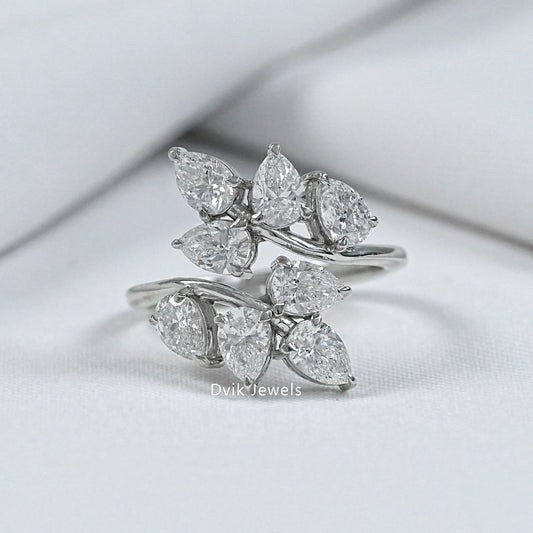 Dvik Jewels display pear cut lab diamond cluster bypass ring in white gold