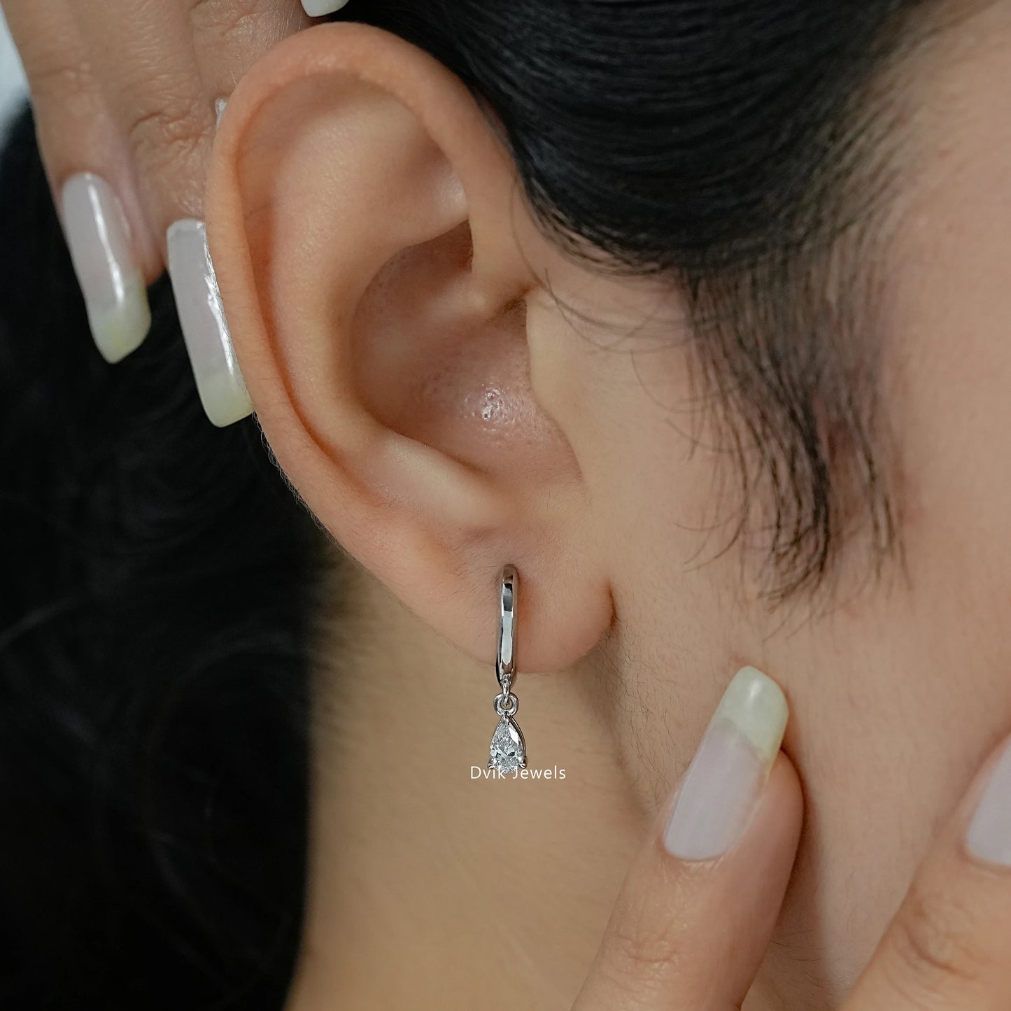 Pear Lab Diamond Dangle Hoop Earrings