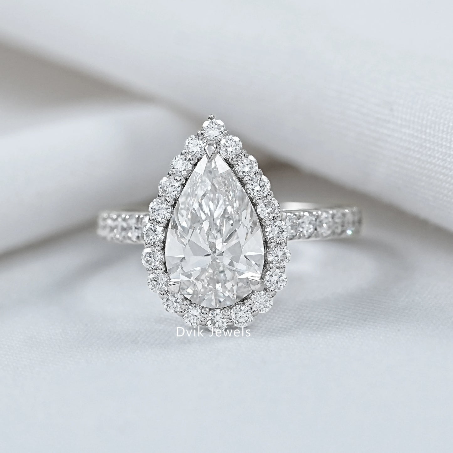 Pear Cut Lab Diamond Halo Engagement Ring