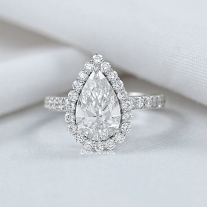 Pear Cut Lab Diamond Halo Engagement Ring