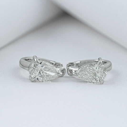 Pear shaped Diamond Huggie Hoop Earrings by Dvik Jewels white gold front view