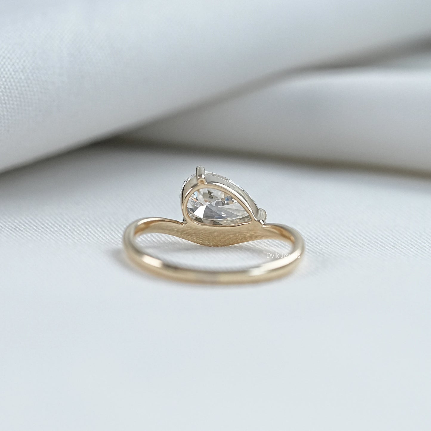 East West Pear Cut Lab Diamond Solitaire Ring
