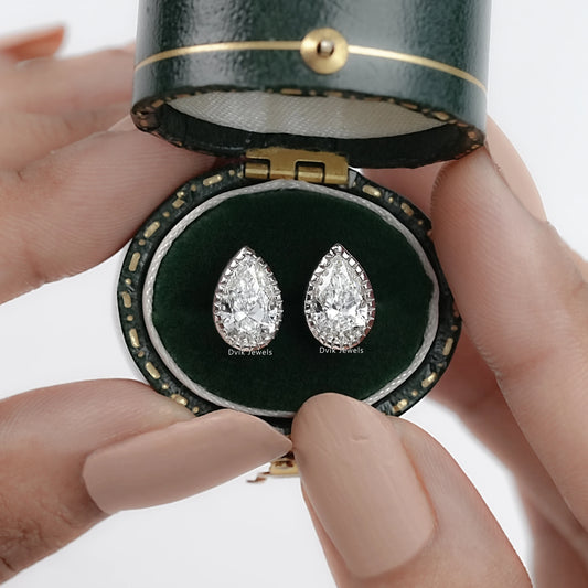 Pear Cut Lab Diamond Milgrain Stud Earrings