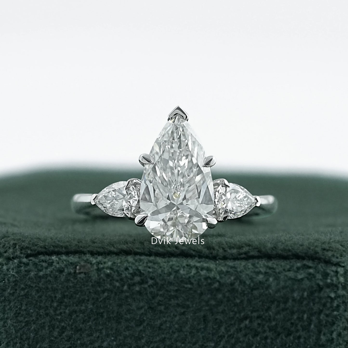 Three Stone Pear Cut Lab Diamond Engagement Ring Ring