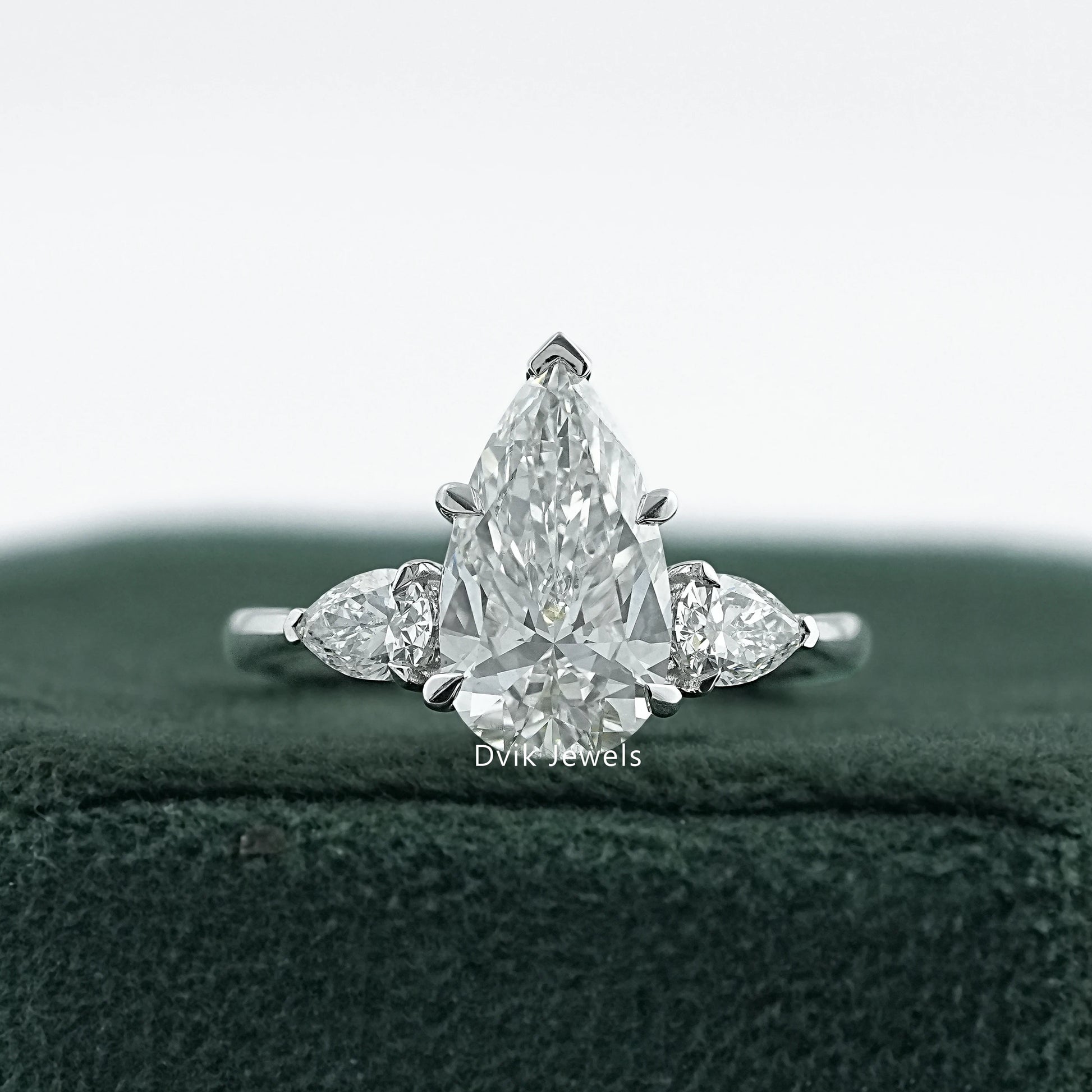 Three Stone Pear Cut Lab Diamond Engagement Ring Ring