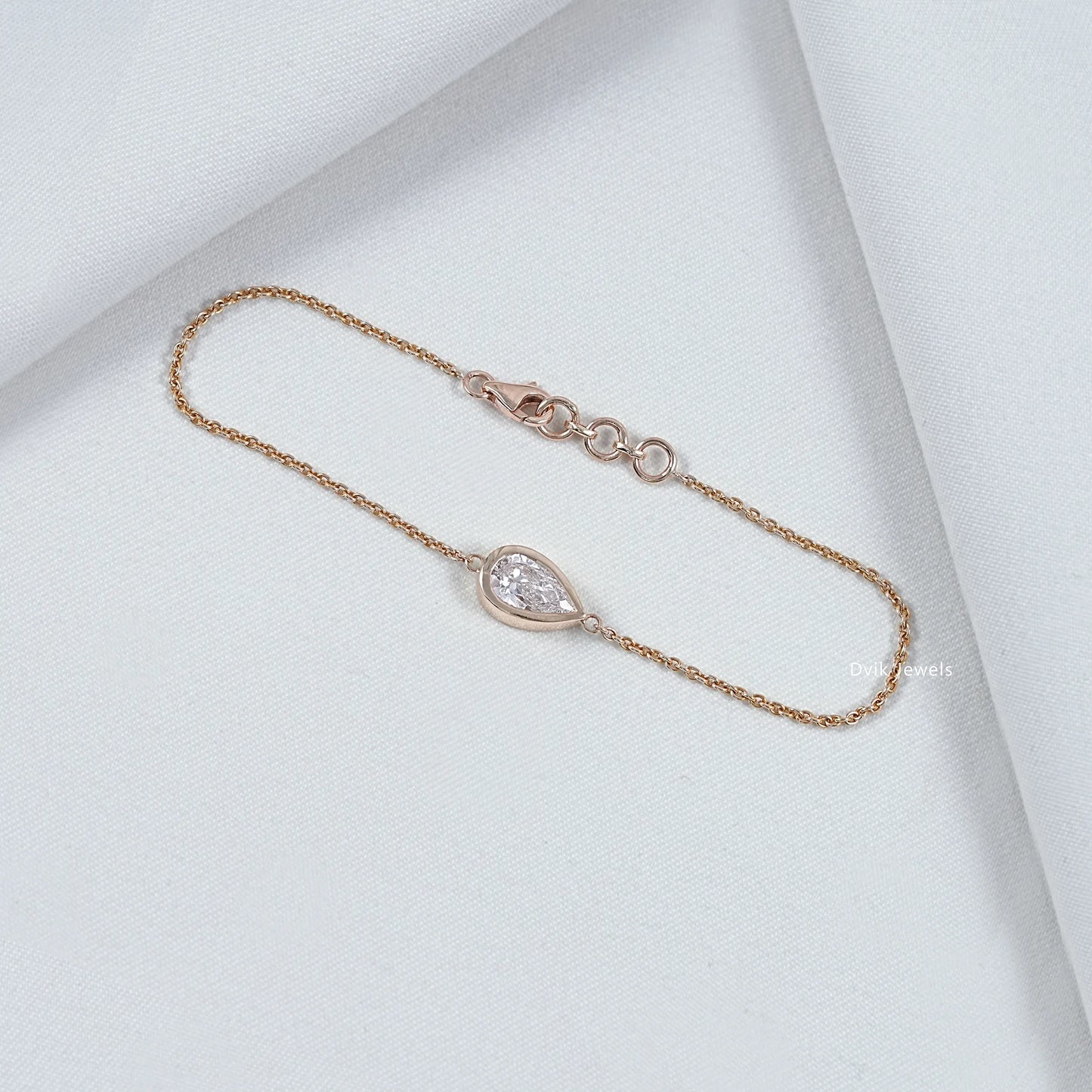 Pear Cut Lab Grown Diamond Solitaire Chain Bracelet