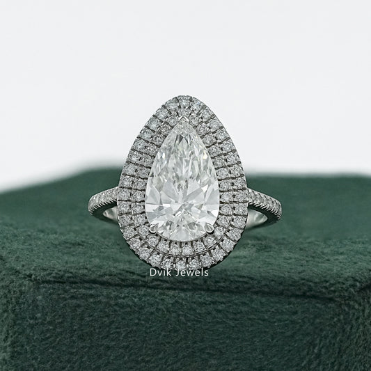 Pear Cut Lab Diamond Double Halo Engagement Ring Ring