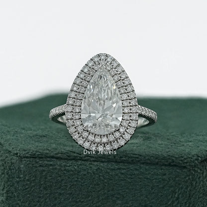 Pear Cut Lab Diamond Double Halo Engagement Ring