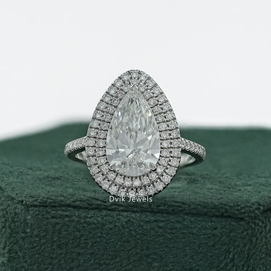 Pear Cut Lab Diamond Double Halo Engagement Ring
