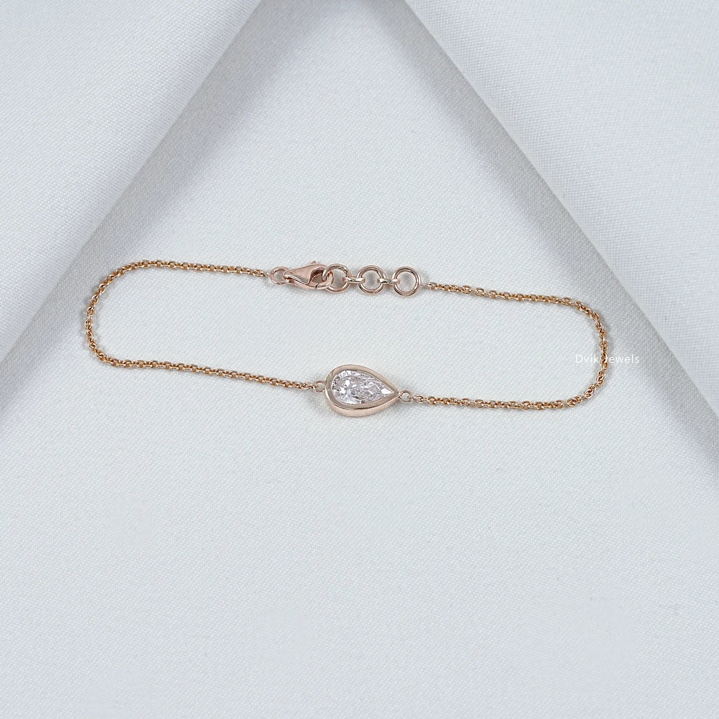 Pear Cut Lab Grown Diamond Solitaire Chain Bracelet