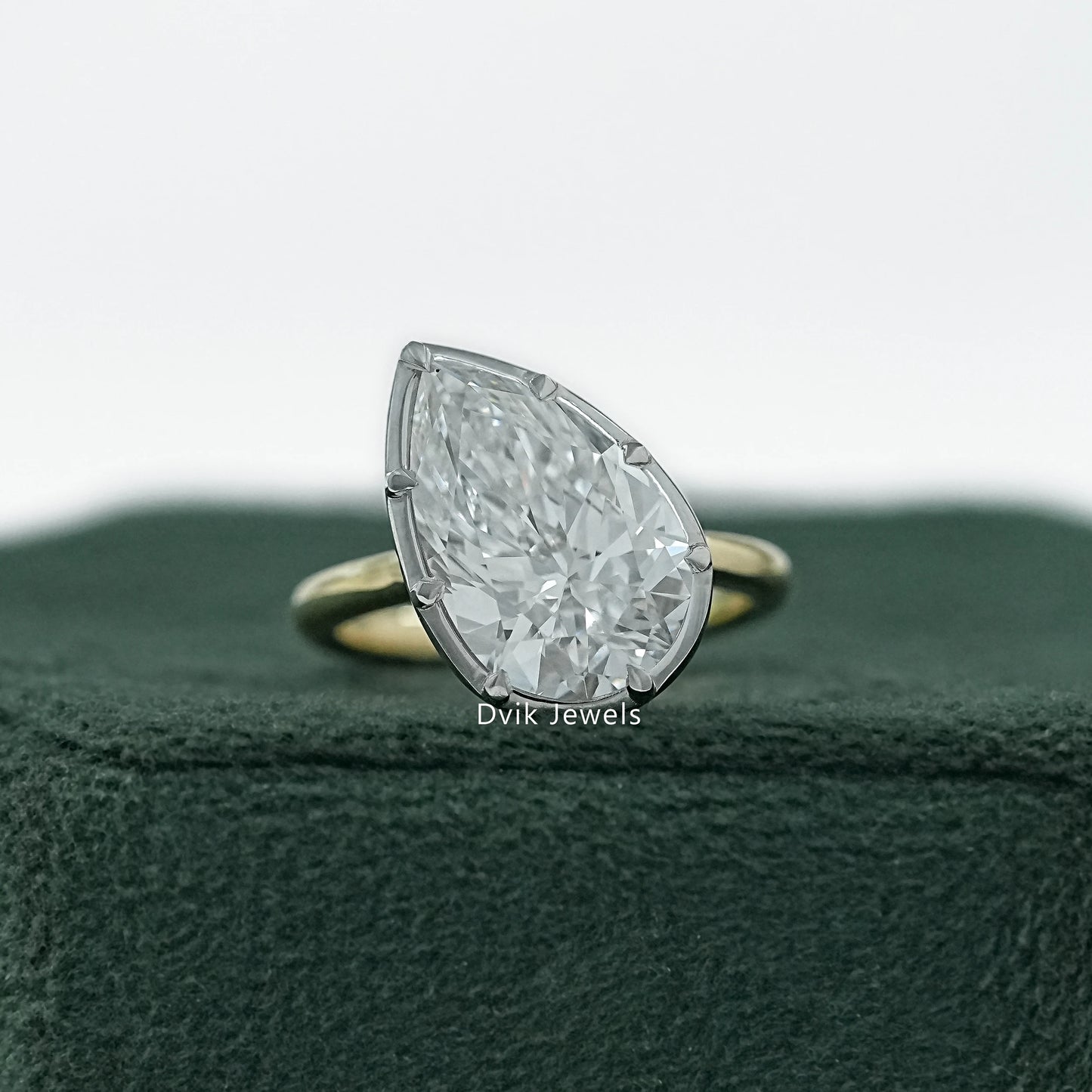 Pear Cut Lab Diamond Prong Setting Engagement Ring