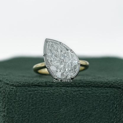 Pear Cut Lab Diamond Prong Setting Engagement Ring