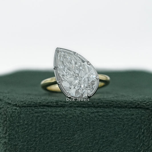 Pear Cut Lab Diamond Prong Setting Engagement Ring