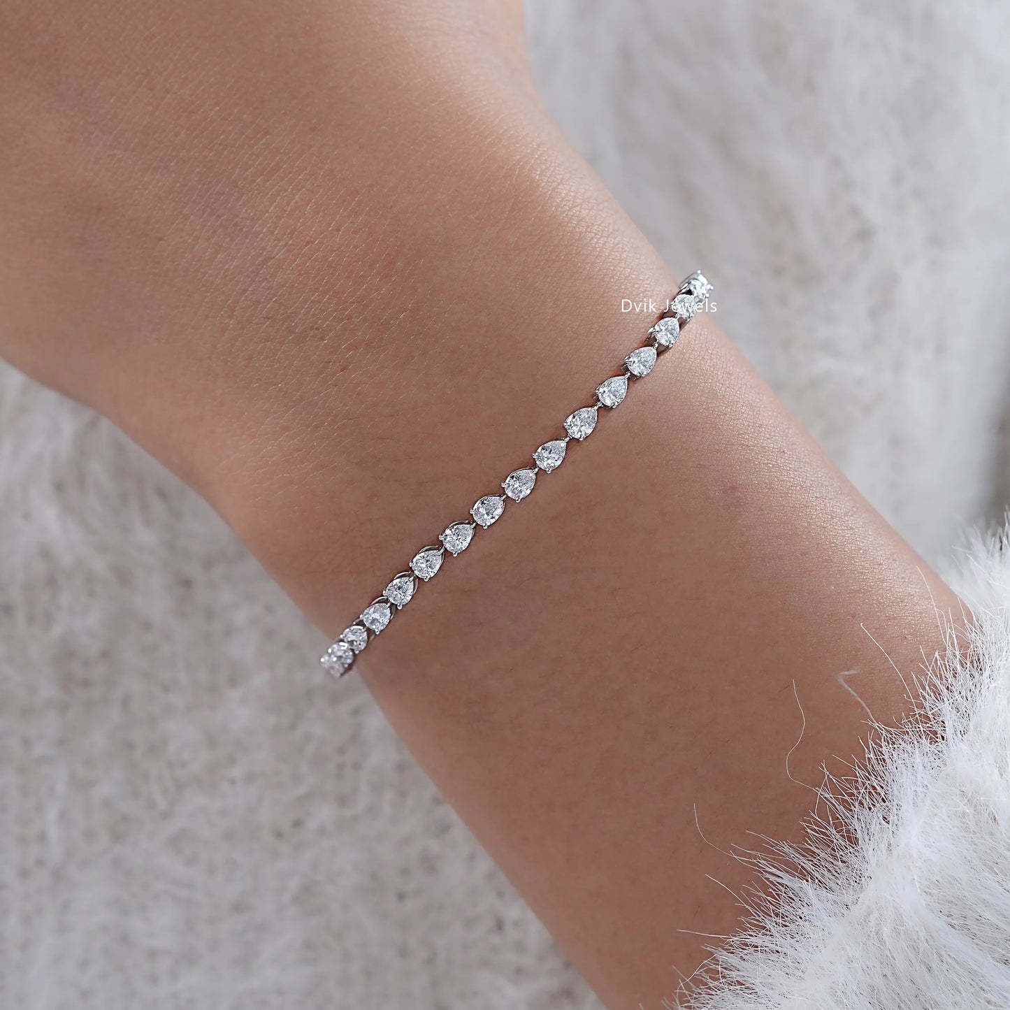 Pear Cut Lab Diamond Tennis Bracelet