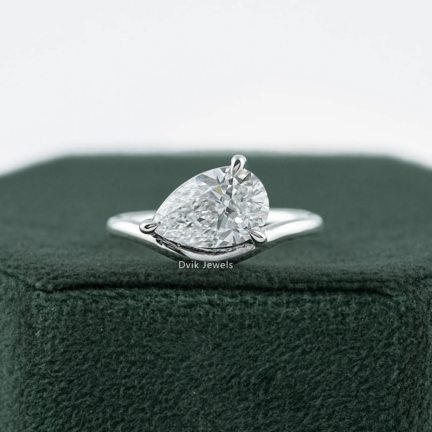 Pear Cut Lab Diamond Curved Solitaire Ring