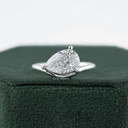 Pear Cut Lab Diamond Curved Solitaire Ring