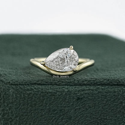 Pear Cut Lab Diamond Curved Solitaire Ring