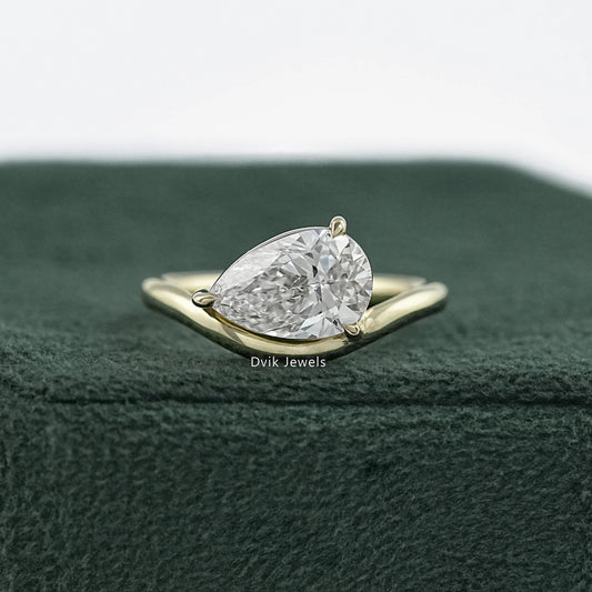 Pear Cut Lab Diamond Curved Solitaire Ring
