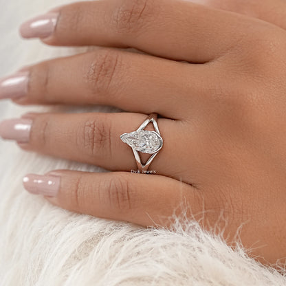 Half Bezel Pear Cut Split Shank Ring