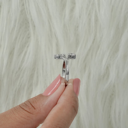 Side view lab diamond twin shape bypass ring for gently curved band view