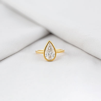 Pear Diamond Bezel Set Solitaire Engagement Ring