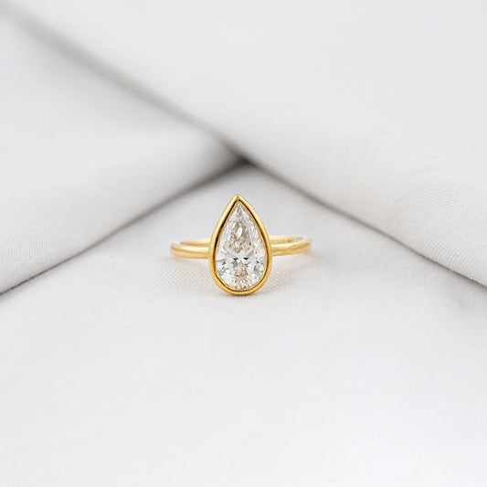 Pear Diamond Bezel Set Solitaire Engagement Ring