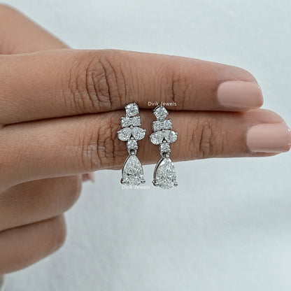 Pear And Round Diamond Dangle Drop Earrings