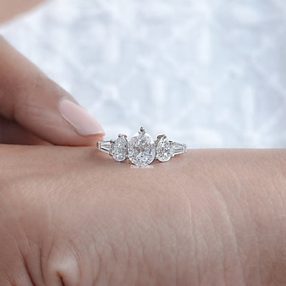 Five Stone Pear And Baguette Diamond Ring