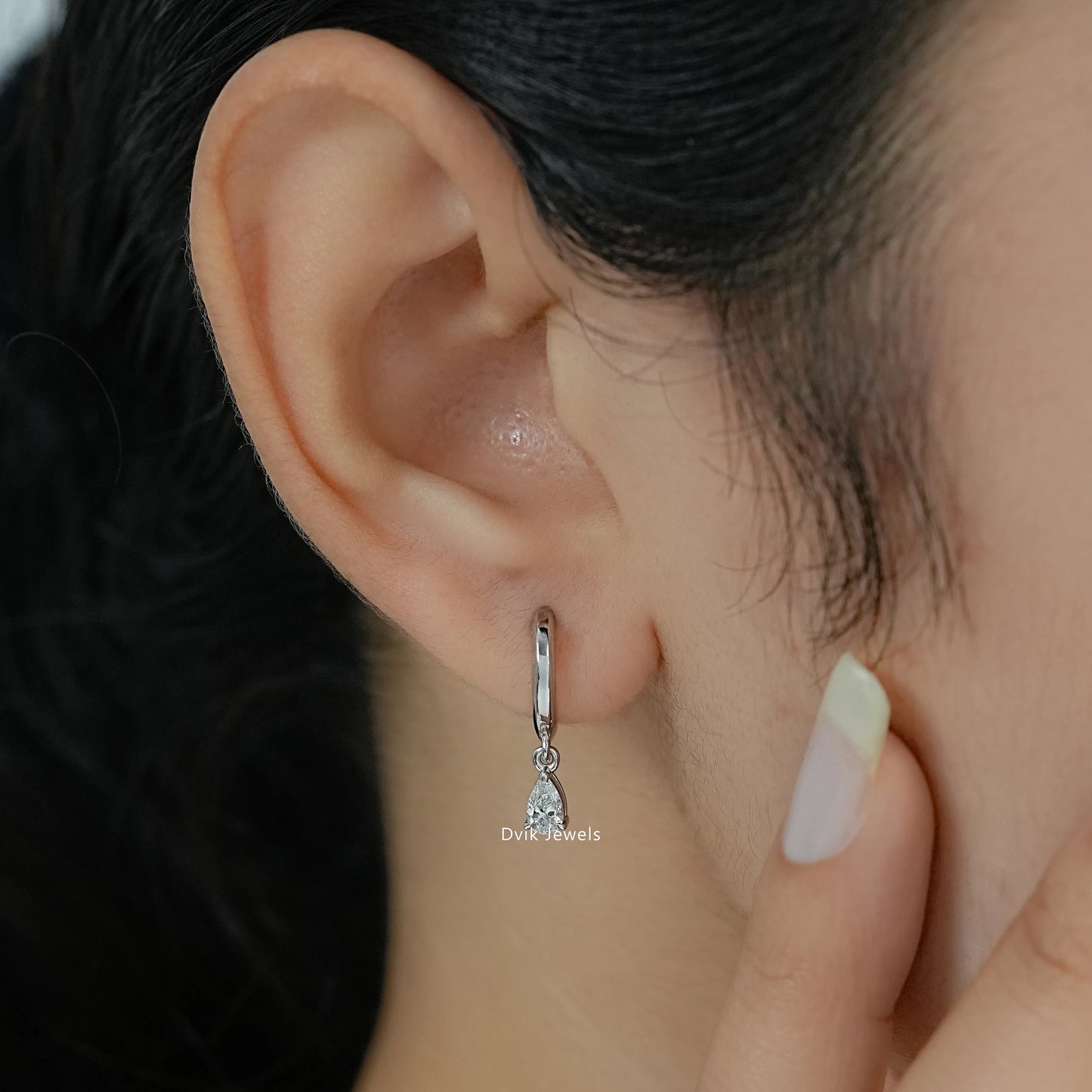Pear Lab Diamond Dangle Hoop Earrings