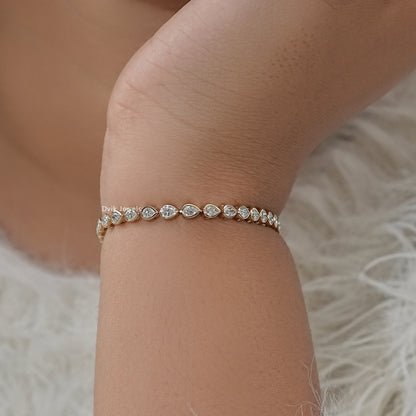 Pear Cut Lab Diamond Bezel Set Tennis Bracelet